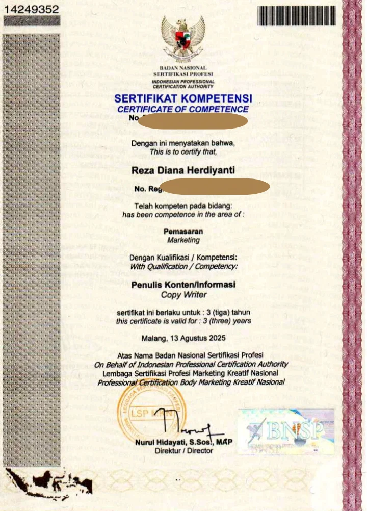 Sertifikat BNSP Marketing