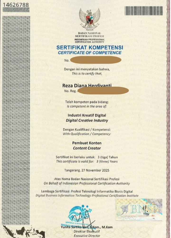 Sertifikat BNSP Content Creator