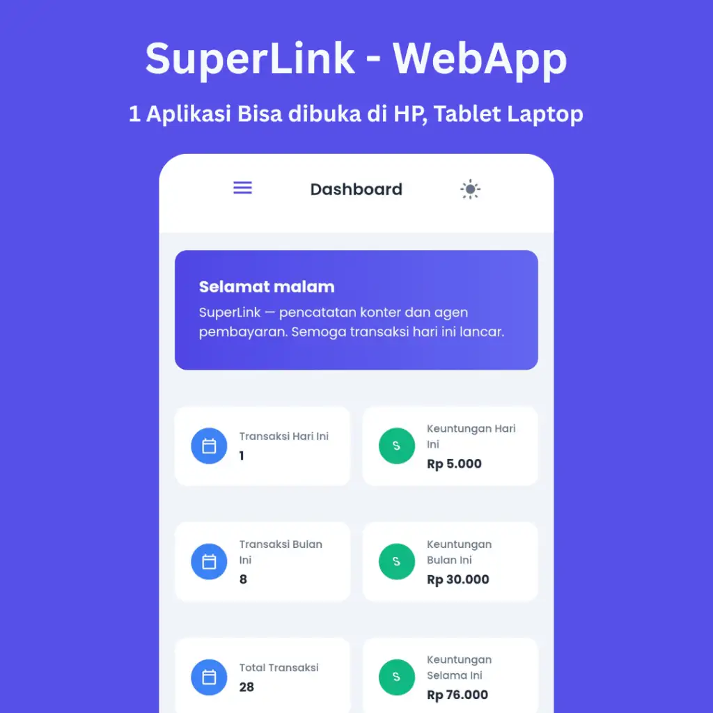 SuperLink (WebApp + Aplikasi Android) - Pencatatan BRI Link Sekali Beli