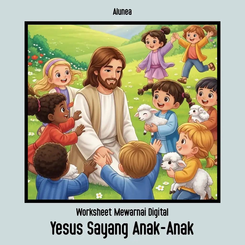 Worksheet Mewarnai Digital - Yesus Sayang Anak-Anak