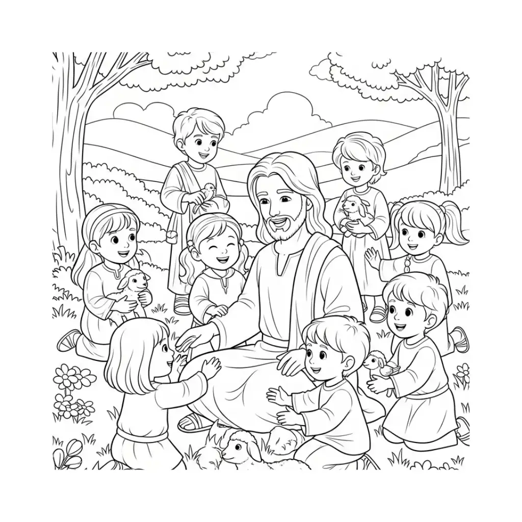 Worksheet Mewarnai Digital - Yesus Sayang Anak-Anak