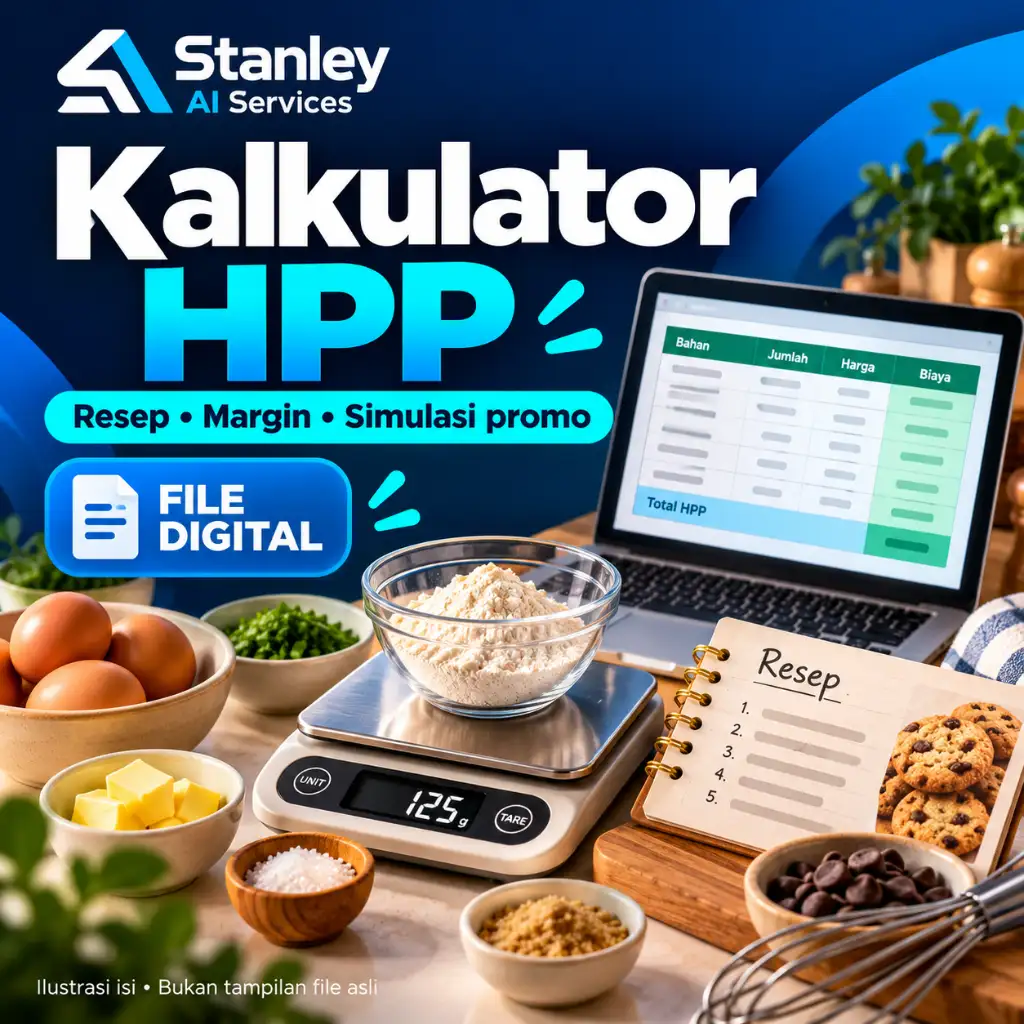 Cover Kalkulator HPP Bisnis Makanan - Resep, Margin & Simulasi Promo