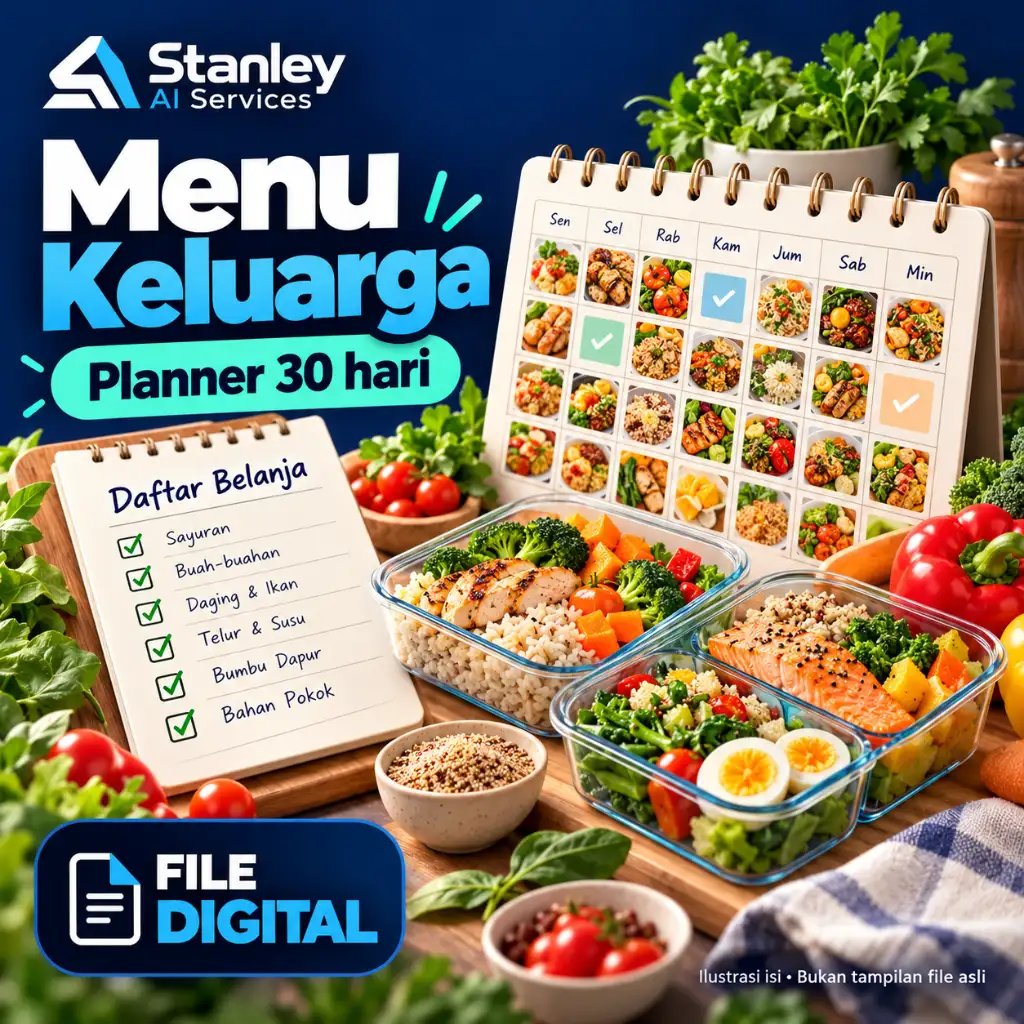 Cover Menu Keluarga 30 Hari - Meal Planner, Stok Dapur & Belanja