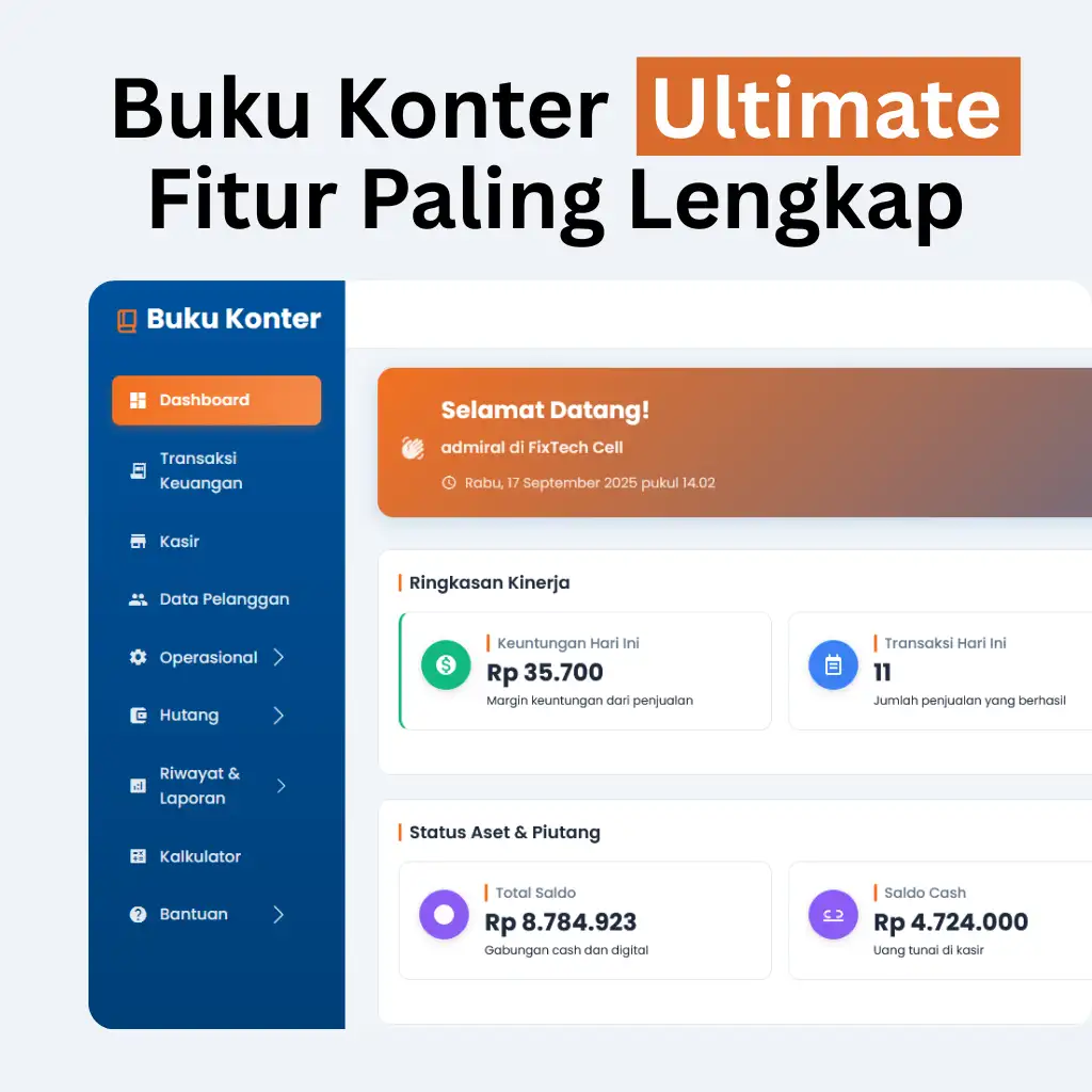 Buku Konter Ultimate (Cocok untuk BRI Link & Konter) - 1X Beli, Online, Akses dari HP, Tab Laptop Fitur Paling Lengkap (untuk 1 Toko)