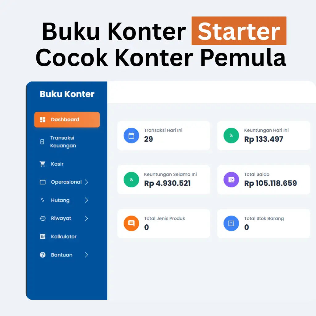 Buku Konter Starter (Cocok untuk BRI Link  Konter) - 1X Beli, Online, Akses dari HP, Tab Laptop cocok Konter Pemula (untuk 1 Toko)