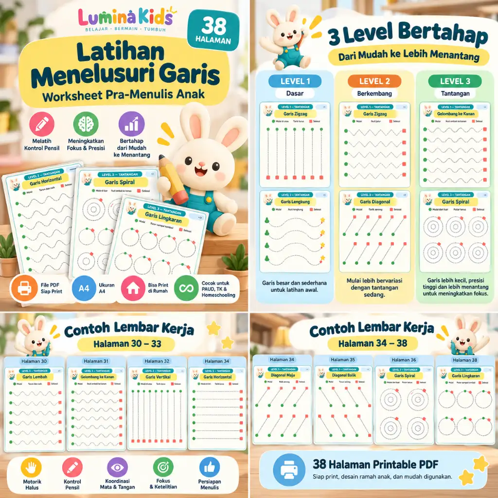 Worksheet latihan menelusuri garis