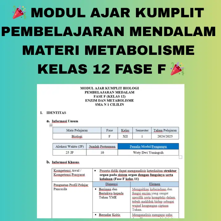 Modul Ajar Komplit Pembelajaran Mendalam Metabolisme Kelas 12